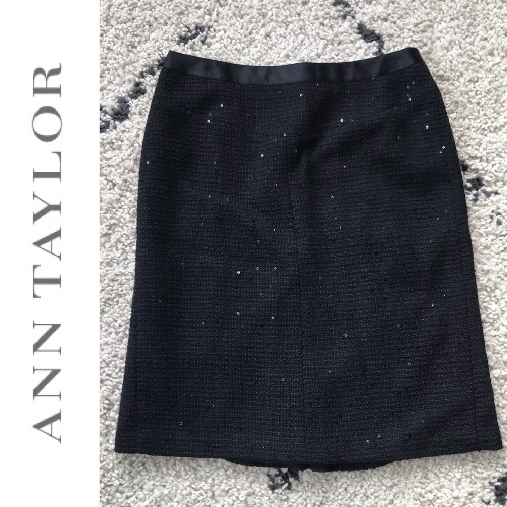 Ann Taylor Black Tweed Sequin Evening Skirt